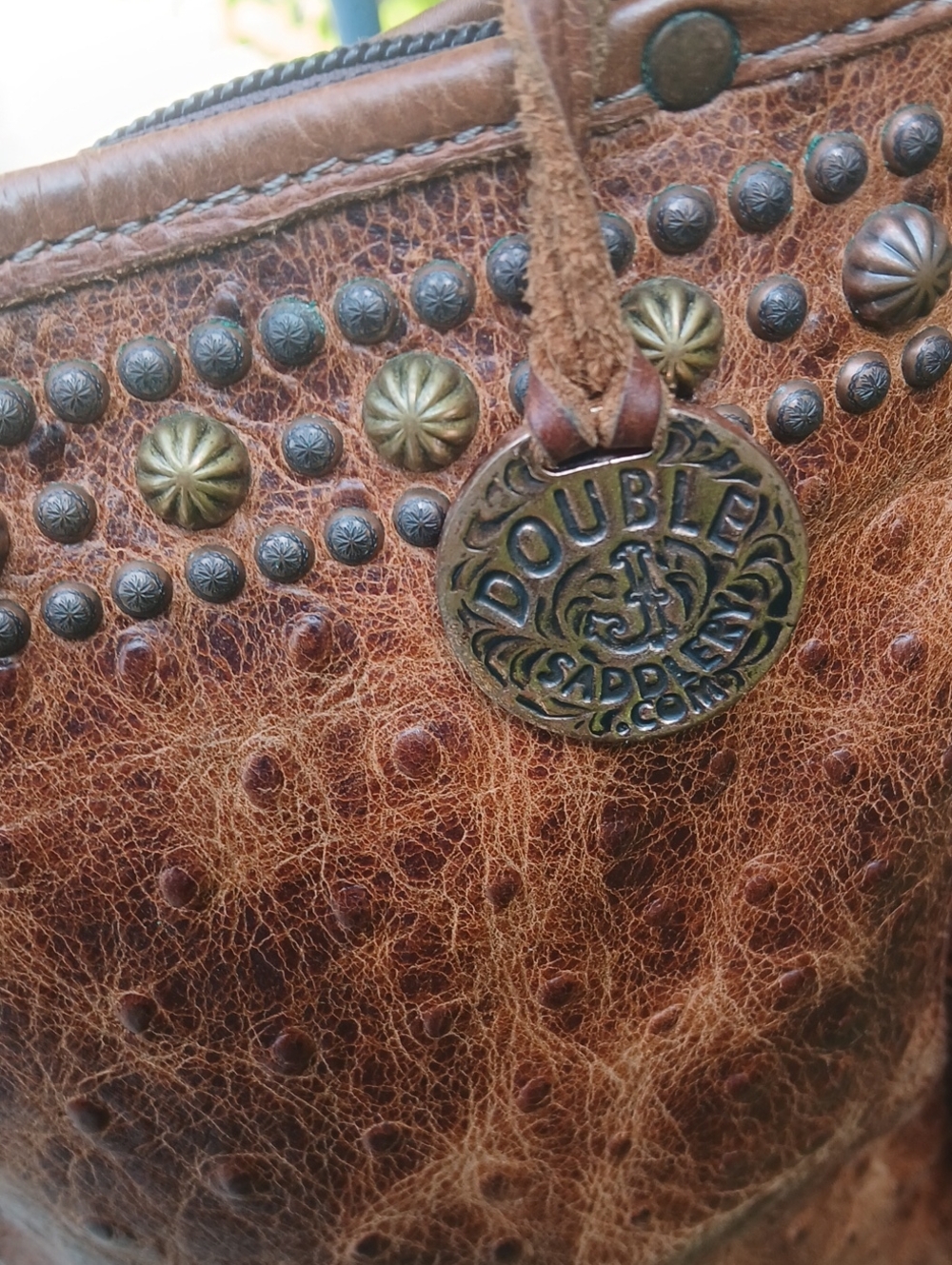 Double J Saddlery the PP41 Vintage Cognac Ostrich Pouch Purse - Picture 3 of 16